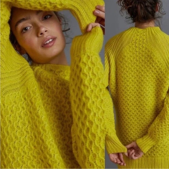 Anthropologie Yellow Cable Knit Sweater - Picture 2 of 8